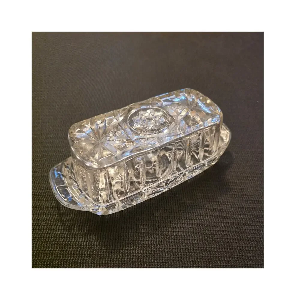 Vintage Anchor Hocking Star of David Cut Crystal Butter Dish Kitchen Decor